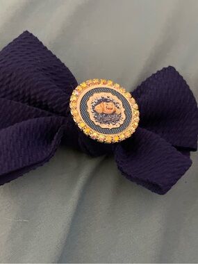 Navy Bow Hair Clip with Rhinestone Emblem